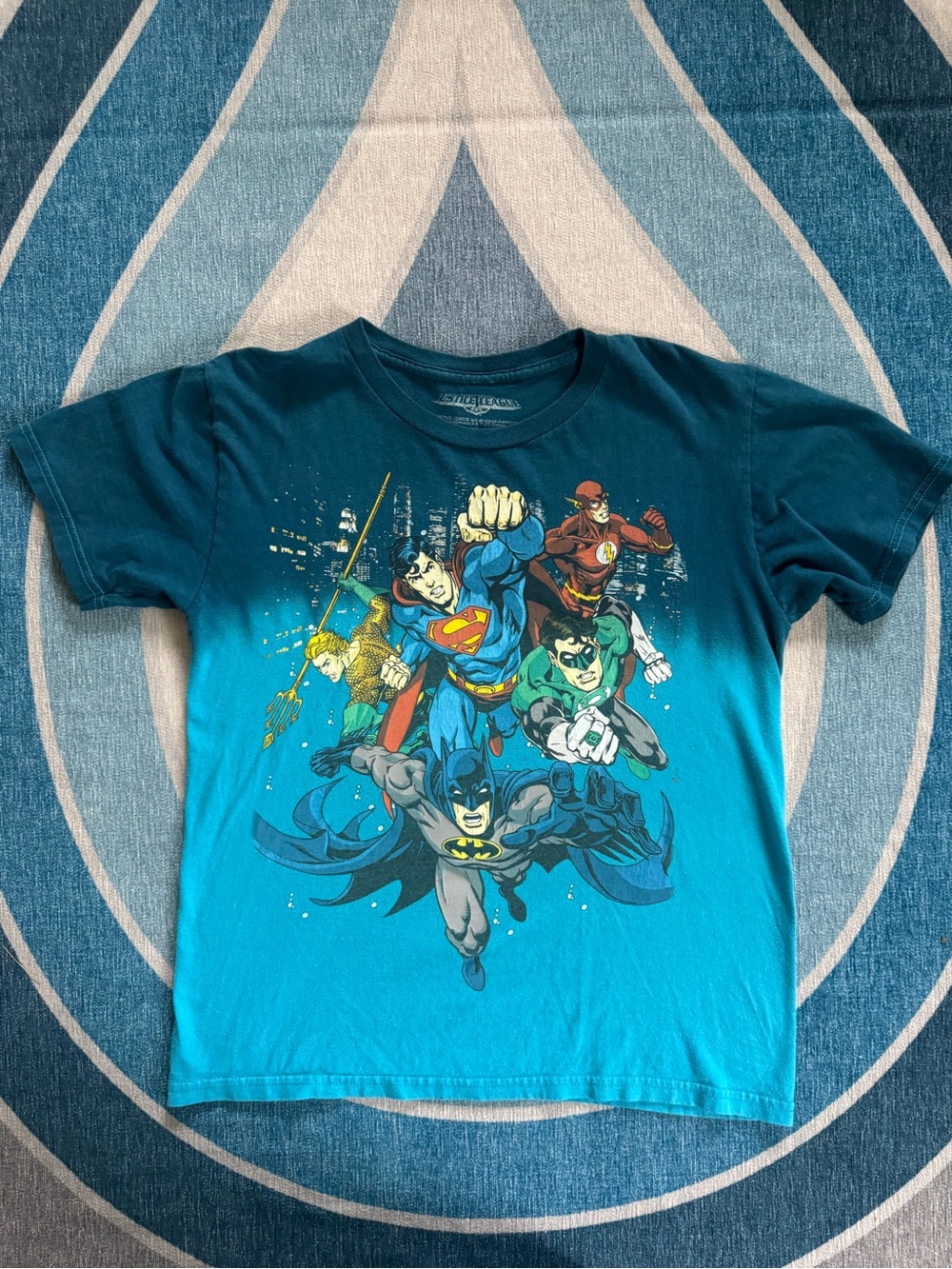DC Comics Teal & Dark Blue Superhero Kids Tee with Justice League Art